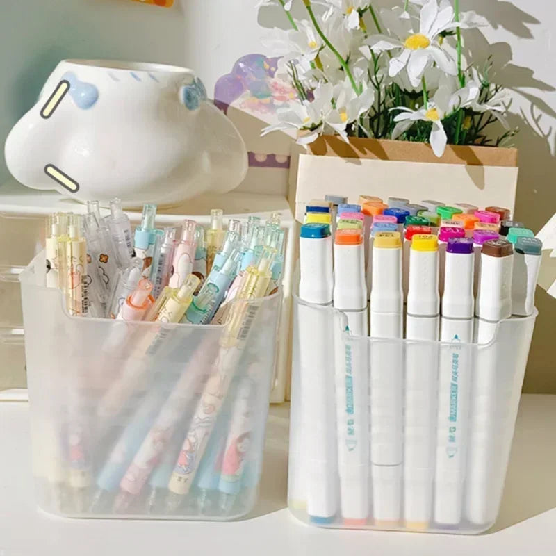 Desktop Transparent Pen Holder Desk Organizer Large Capacity Pencil Display Cup Simple Office School Supplies Stationery Box