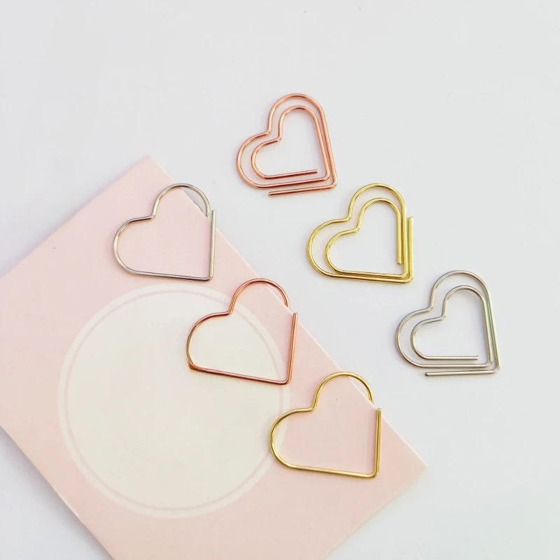 50pcs/set Heart Metal Paper Clips Binder Clip Mini Bookmark Book BindingNote Decor Stationery School Office Binding Supplies