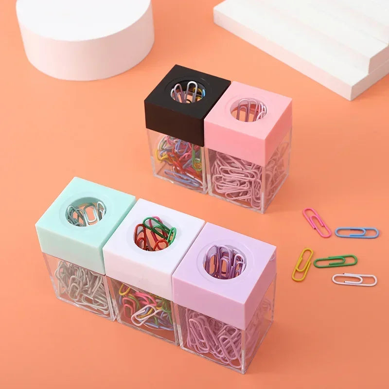 1 Box Creative Magnetic Paper Clip Macaron Color Ins Paperclip Storage Box Protable Office School Stationery Supplies