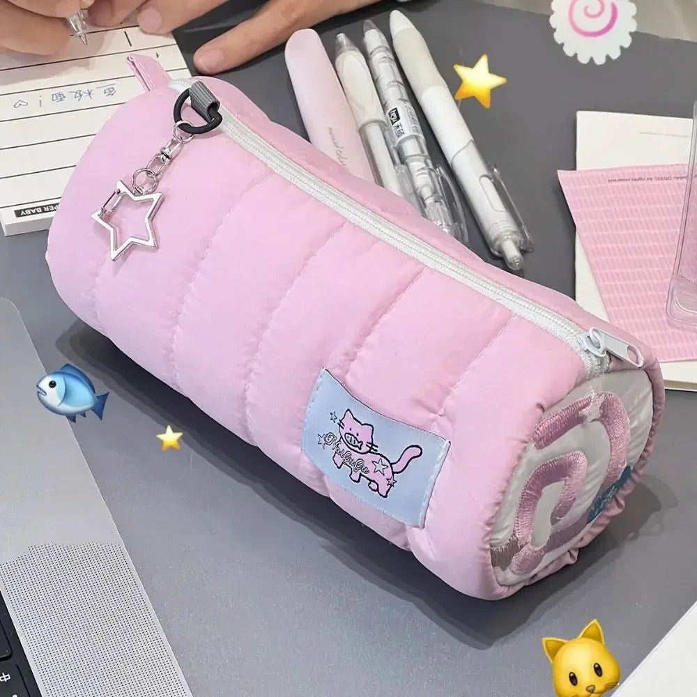 Large Capacity Pencil Case Soft Touch Multifunctional Pink Pen Pouch Storage Bag Boys Girls School Supplies Korean Stationery